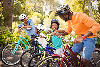 A family riding bicycles