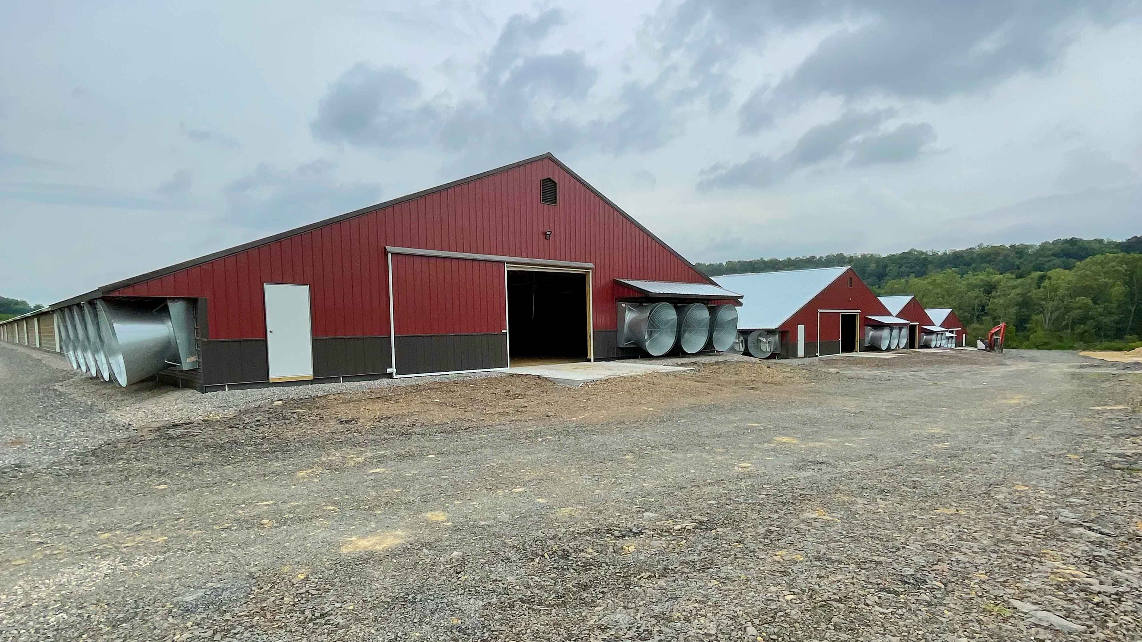 Industrial chicken barns financed by Central Penn Bank.